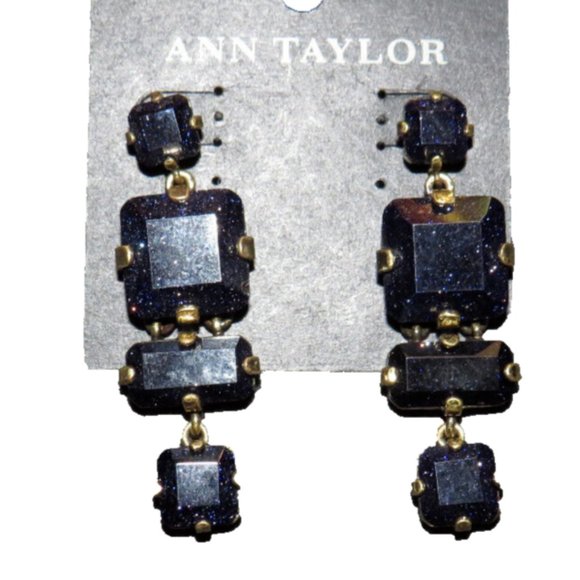 Ann Taylor Navy Sparkly Dangle Statement Earrings - Picture 5 of 7